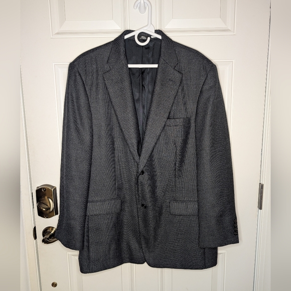 Haggar Navy Blue Pattern Blazer Sport Coat 46L Wool Blend No Vent EUC - Picture 1 of 6